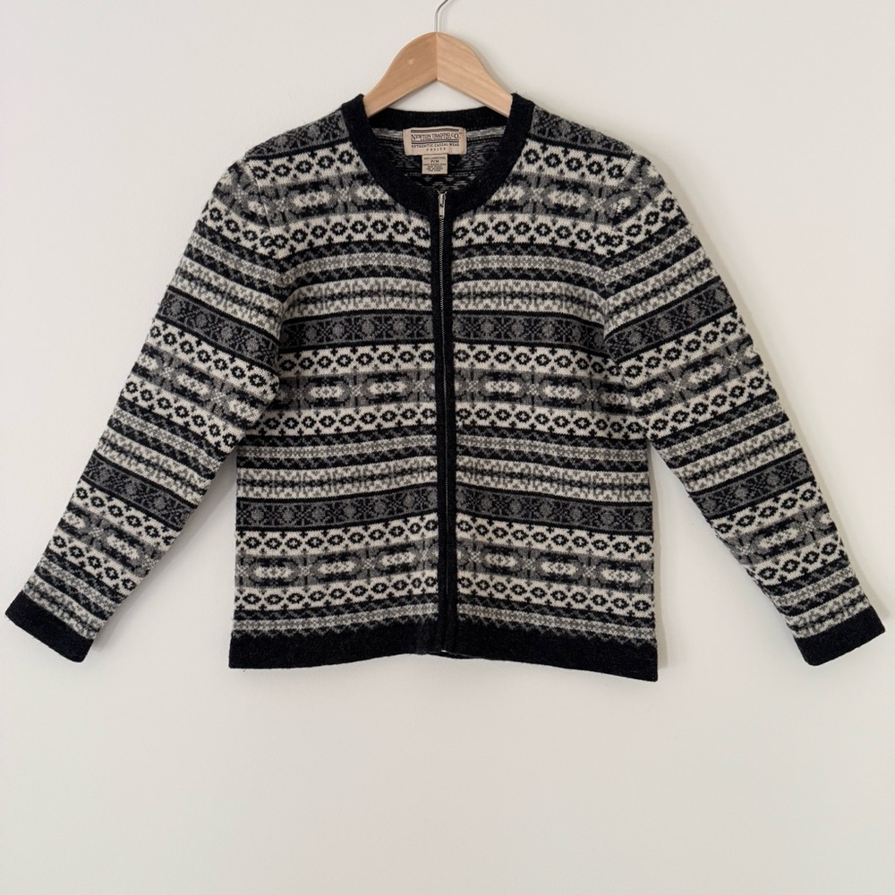 Newton Trading Co Wool Cardigan Fair Isle Knit Sweater Full Zip Womens Sz MP